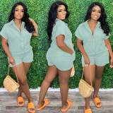Casual Shirt Collar Refreshing Jumpsuit