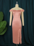 Temperament and elegant one word shoulder bag hip dress Sexy wrap chest women's dress Banquet party dress