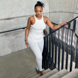 Fashion women's autumn new solid color round neck sleeveless vest trousers sports casual suit
