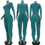 Solid Color Slim Fit Long Sleeve Tassel Casual Two Piece