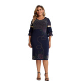 Street Hipster Sequin Flare Sleeve Crew Neck Dress