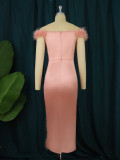 Temperament and elegant one word shoulder bag hip dress Sexy wrap chest women's dress Banquet party dress