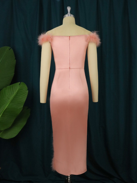 Temperament and elegant one word shoulder bag hip dress Sexy wrap chest women's dress Banquet party dress