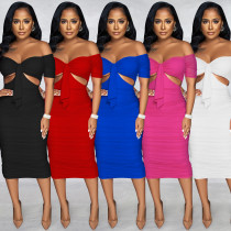 Fashion Casual Skinny Open Back Cutout Pleated Dress