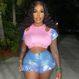 Paneled Cutout Twist Cropped Fungus Shorts Set