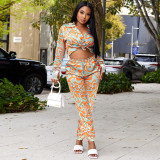 Ripple Print Long Sleeve Shirt Casual Pants Set