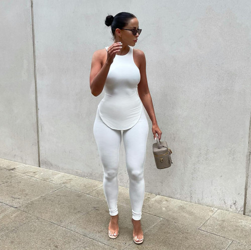 Fashion women's autumn new solid color round neck sleeveless vest trousers sports casual suit