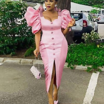 Design sense niche sexy V-neck pleated slit party party evening dress