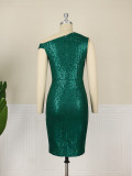 Plus Size Sexy One Shoulder Sleeveless Sequin Dress Banquet Evening Dress