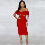Fashion Casual Skinny Open Back Cutout Pleated Dress