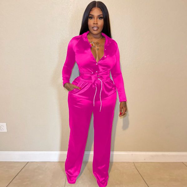 Stylish Stretch Satin Lace-Up Casual Two-Piece Set