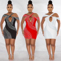 Fashion sexy nightclub hot drill hollow skirt dress