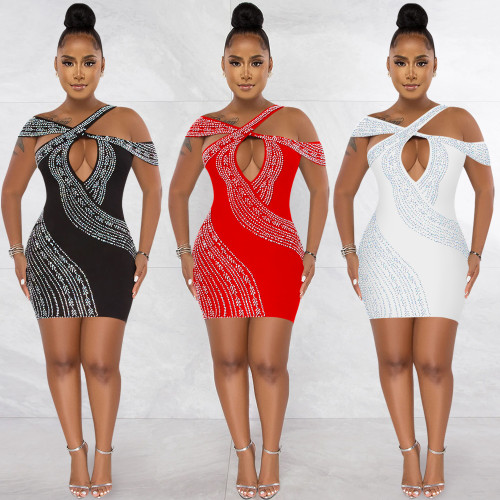 Fashion sexy nightclub hot drill hollow skirt dress