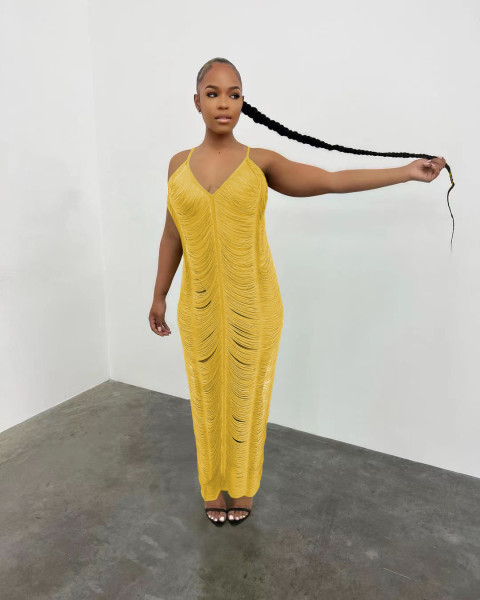 Sling Knit Sleeveless Cutout V-Neck Dress