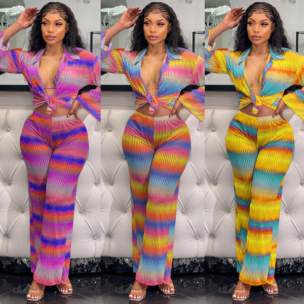 Fashion Gradient Diamond Print Women's Long Sleeve Trousers Three Pack