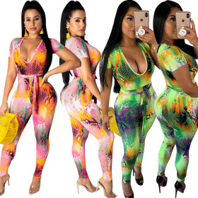 Sexy U-Neck Snake Print Bodysuit