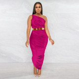 Multicolor Casual Sexy Package Hip Skirt Slanted Shoulder Slim Dress