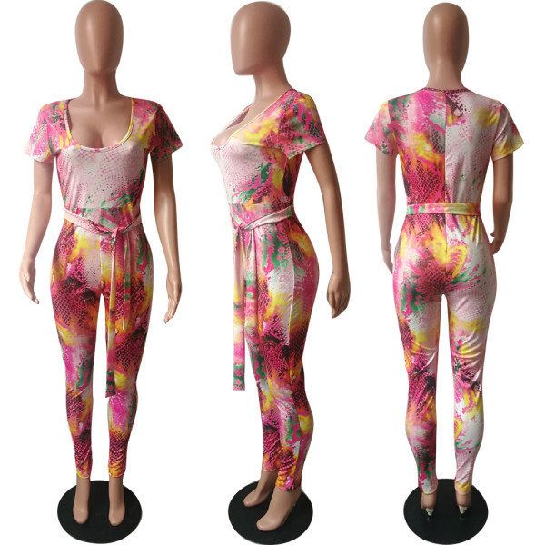 Sexy U-Neck Snake Print Bodysuit