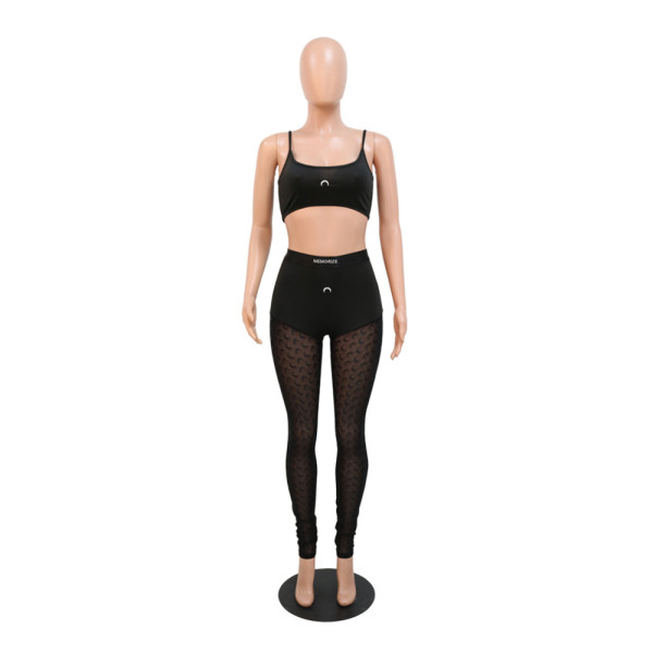 Women's sexy suspender top with slim pencil pants two-piece set
