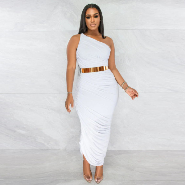 Multicolor Casual Sexy Package Hip Skirt Slanted Shoulder Slim Dress