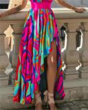 French super fairy sexy style slit irregular slim dress