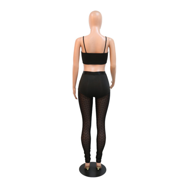 Women's sexy suspender top with slim pencil pants two-piece set