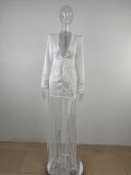 Women's Deep V Neck Sexy Waist Tight Long Sleeve Fringe Dress Dress