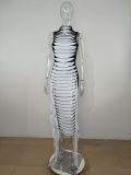 Sexy Skinny Turtleneck Sleeveless Tank Top Two Tone Fringe Long Dress