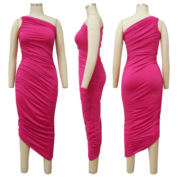 Multicolor Casual Sexy Package Hip Skirt Slanted Shoulder Slim Dress