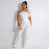 Fashion solid color wide leg pants Casual sleeveless tube top jumpsuit