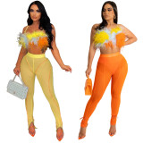 Sexy Nightclub Pants Ostrich Hair Sleeveless Sling Two-Piece Set