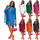 Women's Dresses Fall Fashion V Neck Long Sleeve Party Dresses Fringe Skirts
