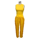 Women's Two Piece Tassel Pants Sleeveless Casual Suit Lace Summer Sexy