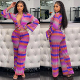 Fashion Gradient Diamond Print Women's Long Sleeve Trousers Three Pack