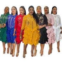Square Neck Long Sleeve Hot Diamond Large Dress Lace