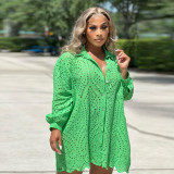 Women's Fashion Casual Shirt Dress Solid Color Hollow Dress