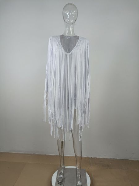 Women's Dresses Fall Fashion V Neck Long Sleeve Party Dresses Fringe Skirts