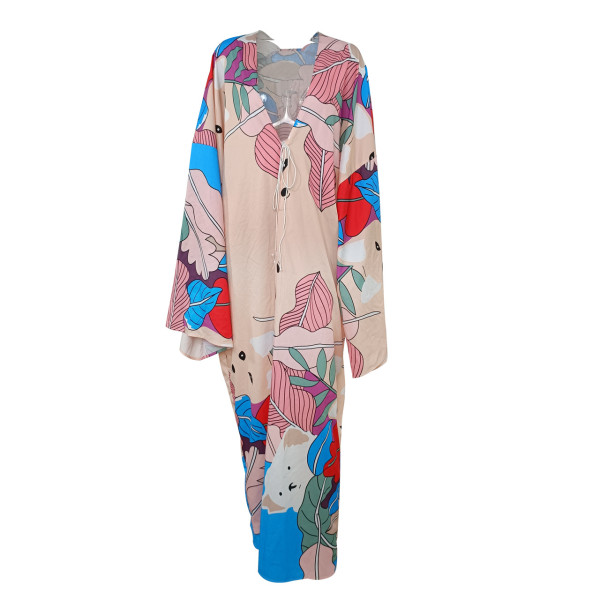 Women's Fashion Chinese Print Stage Dress Summer Long Sleeve Loose Sunscreen Cardigan Long Coat