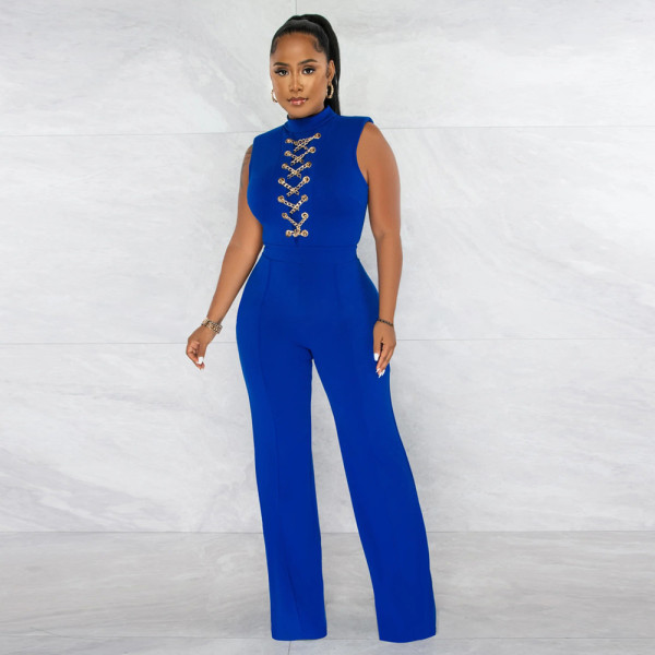 Fashion Solid Color Casual Jumpsuit Casual Round Neck Sleeveless