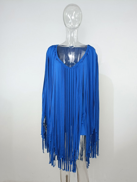 Women's Dresses Fall Fashion V Neck Long Sleeve Party Dresses Fringe Skirts