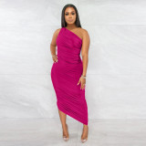 Multicolor Casual Sexy Package Hip Skirt Slanted Shoulder Slim Dress