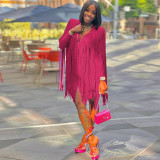 Women's Dresses Fall Fashion V Neck Long Sleeve Party Dresses Fringe Skirts
