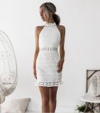 Water soluble hook flower sleeveless hip sexy turtleneck lace dress