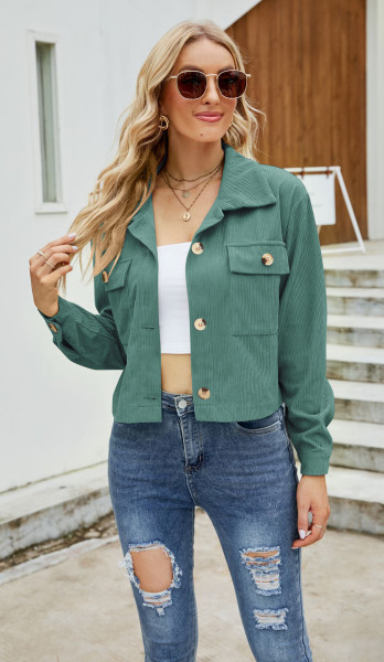 Short Ladies Jacket Corduroy Lapel Shirt Jacket