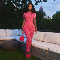 Sexy Hollow Hole High Waist Skinny Pants Casual Sports Suit