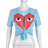 Cardigan Sexy Hollow Short Sleeve Love Eyes Top Women's