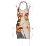 Fashion Print Halter Neck Sexy Skinny Hip Dress
