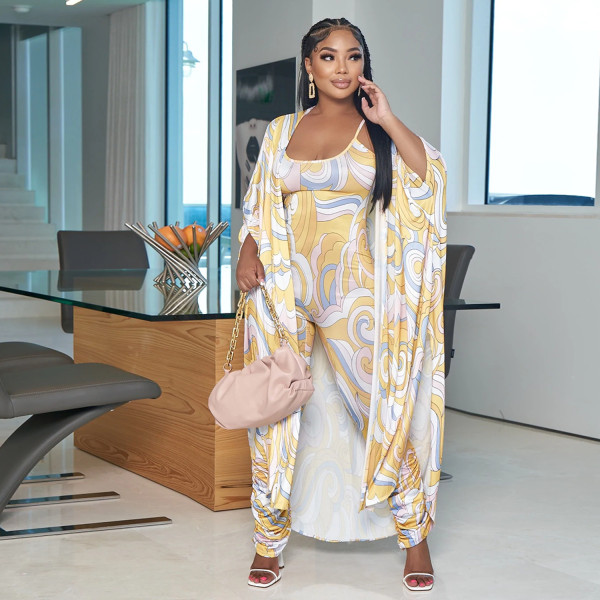 Ladies Fashion Sexy Two Piece Jumpsuit Trousers Shawl