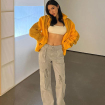 Fashion Street Shooting Straight High Waist Thin Solid Color Embroidered Casual Pants Fashion Street Shooting Straight High Waist Thin Solid Color Embroidered Casual Pants