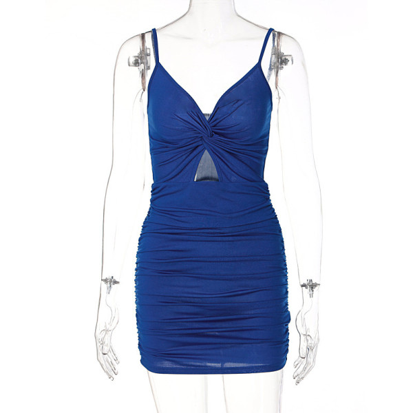 Fashion Sexy Hollow V-Neck Ruched Sling Dress